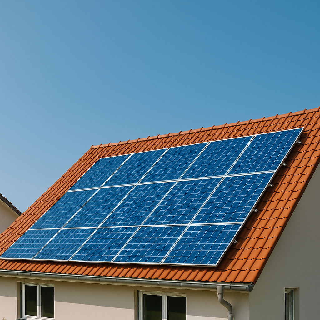 Casa moderna com painéis solares no telhado